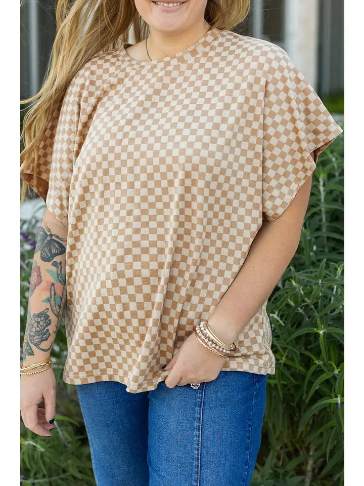 Plus Size Checker Round Neck T-Shirt 🏁