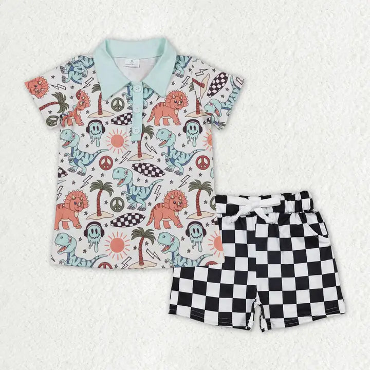 🦖 Boy's Dino Checkered Set