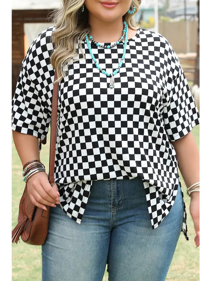 Plus Size Checker Black Neck T-Shirt 🖤