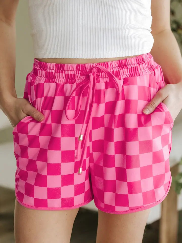 Checker Drawstring Elastic Waist Shorts 🏁