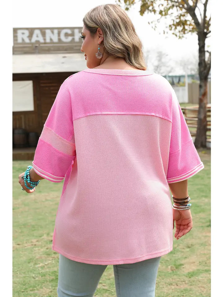 Plus Size Corded Patchwork Pocketed T-Shirt 💖