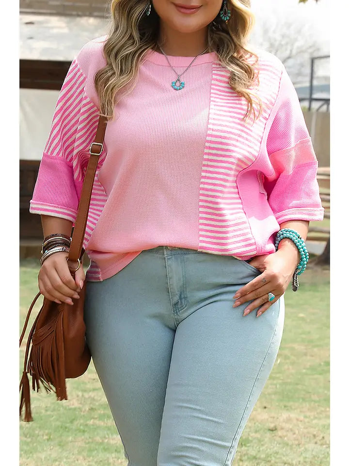 Plus Size Corded Patchwork Pocketed T-Shirt 💖