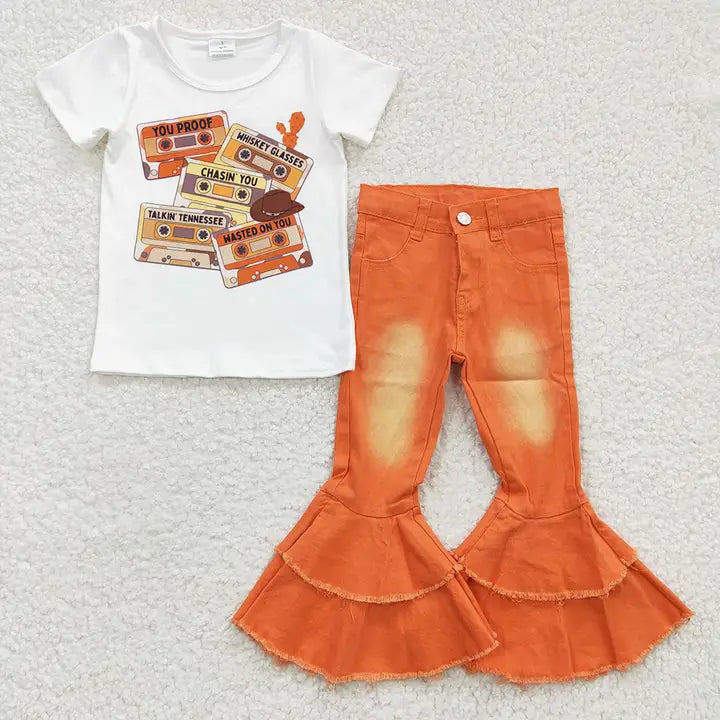 🧡 Tape Sticker Tee + Orange Bell Bottoms