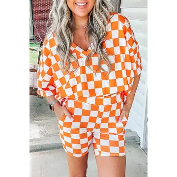 Checker Tee & Shorts Lounge Set - Orange 🍊