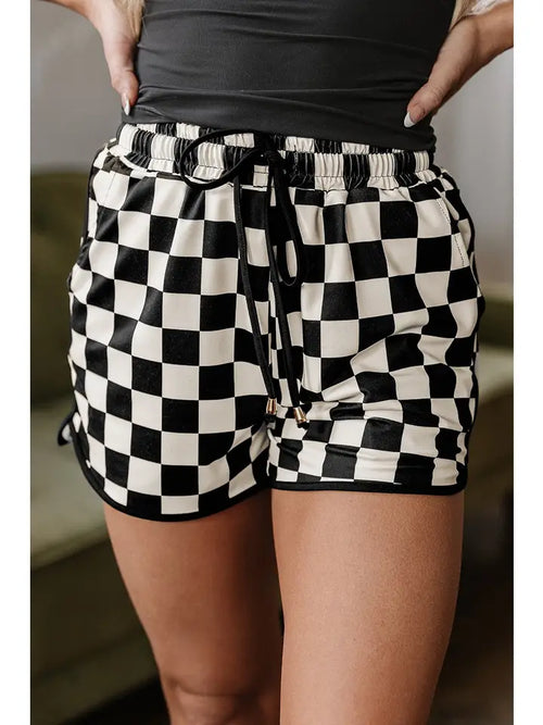 Checker Drawstring Elastic Waist Shorts 🏁