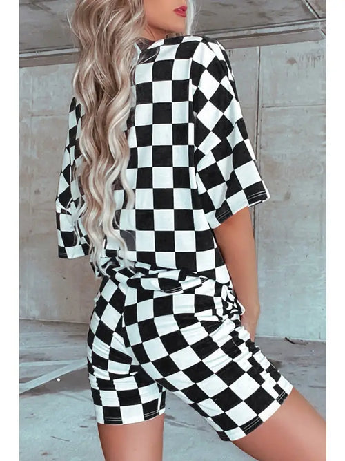 Checker Tee & Shorts Lounge Set - Black 🖤