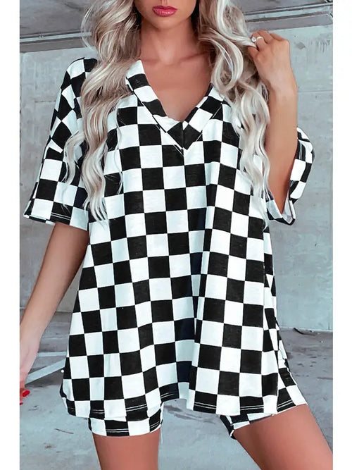 Checker Tee & Shorts Lounge Set - Black 🖤