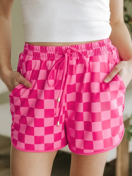 Checker Drawstring Elastic Waist Shorts 🏁
