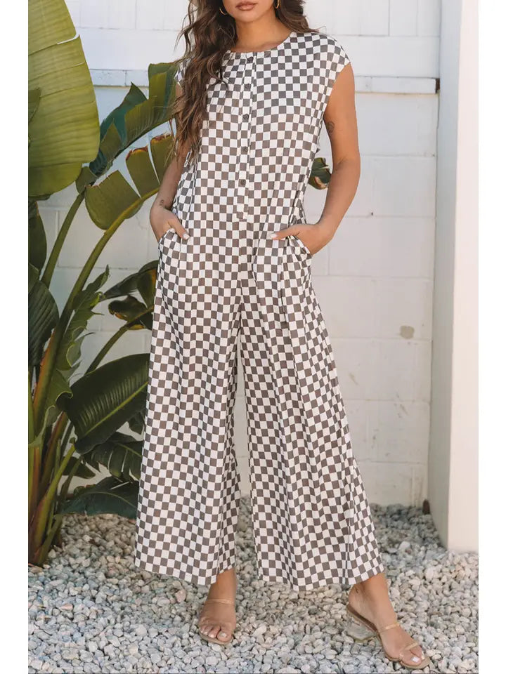 Checker Sleeveless Buttoned Jumpsuit ♟️