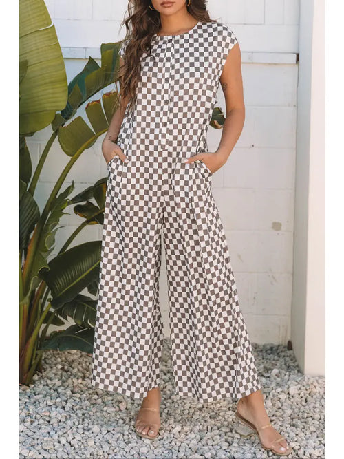 Checker Sleeveless Buttoned Jumpsuit ♟️