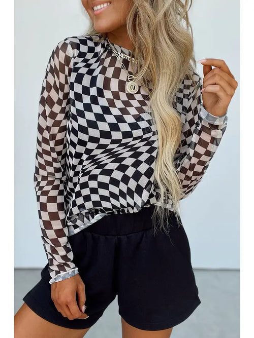Checker Mesh Long Sleeve Top 🖤